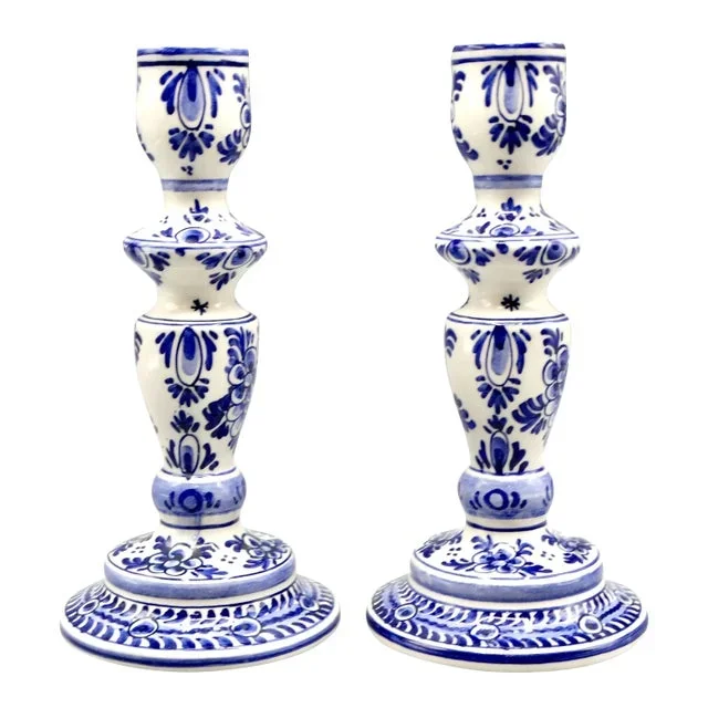 Delft Faience Candle Holders, a Pair