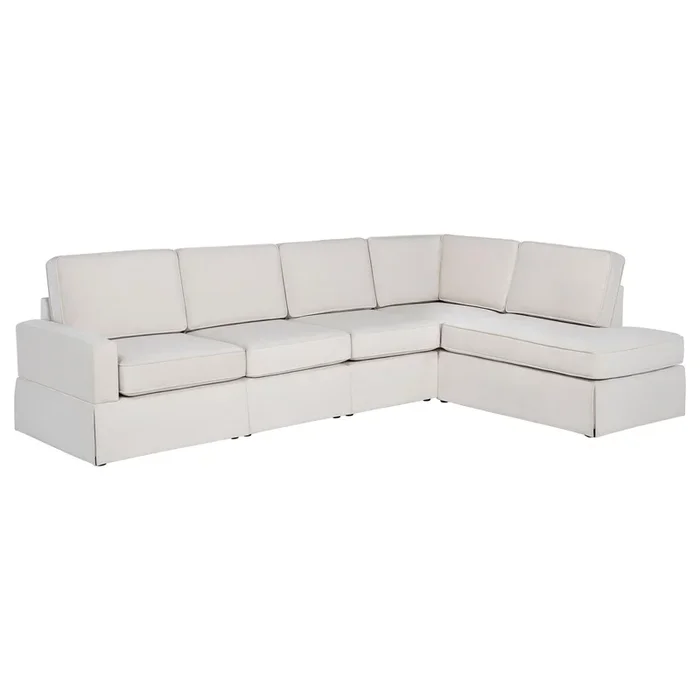 Delmar Latte Velvet Upholstered Sectional Sofa Skirted Base