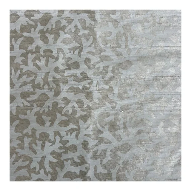 Designer White and Off White Silk Shantung Printed Coral Fabric- 2 Yards