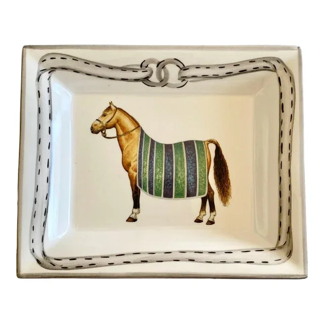 Devon Collection Equestrian Catchall Tray, Blue Stripe, Made in Italy