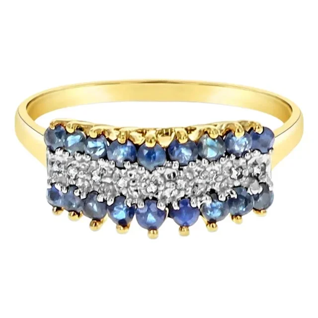 Diamond & Sapphire Ring 10k Yellow Gold, Size 9
