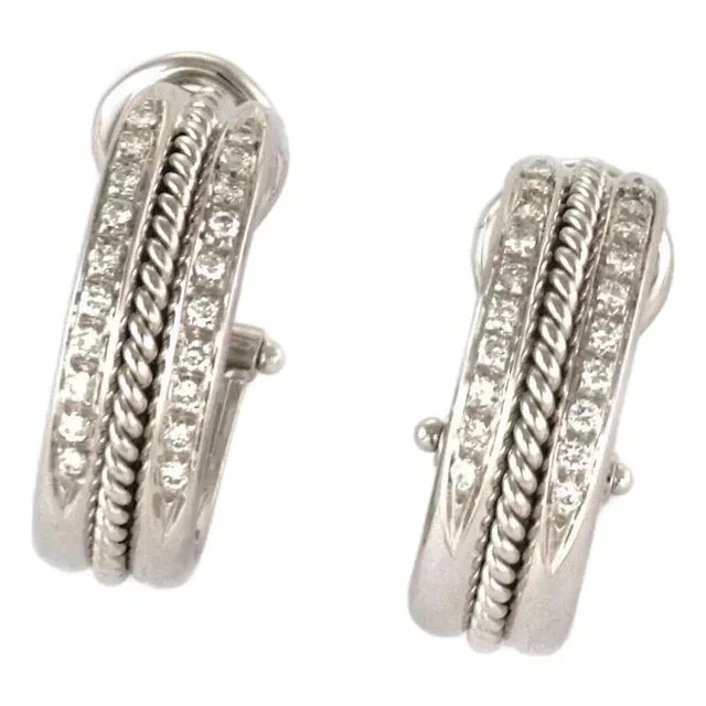 Diamond 18k White Gold Oval Hoop Earrings