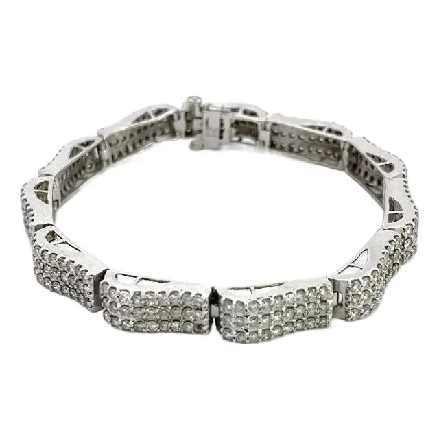 Diamond Bar Link Bracelet 14k White Gold Wide Curved Dome Style 5 carat