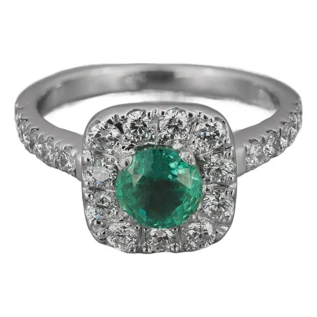 Diamond Halo Emerald 14k Gold Ring