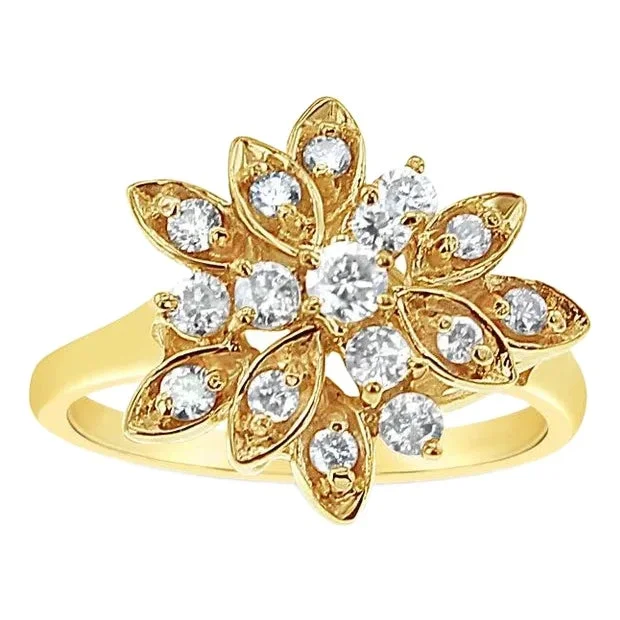 Diamond Leaf Cluster Ring 14k Yellow Gold, Size 3