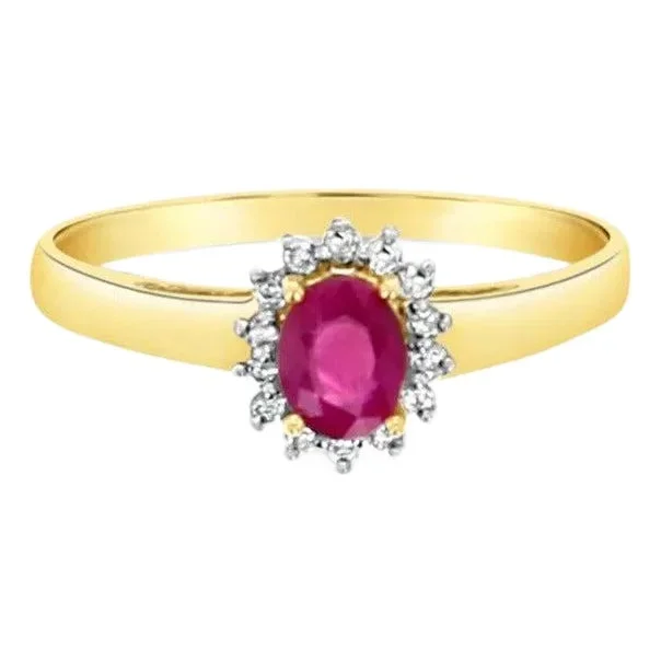 Diamond Ruby Halo Ring .60cttw 14K Yellow Gold, Size 3