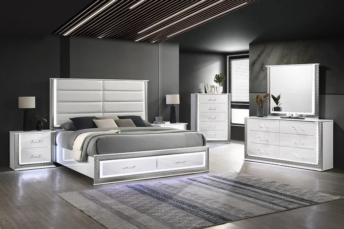 Dina Led White Platform Bedroom Set
