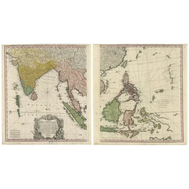 Double Map of the East Indies and Southeast Asia by Homann Heirs, 1748