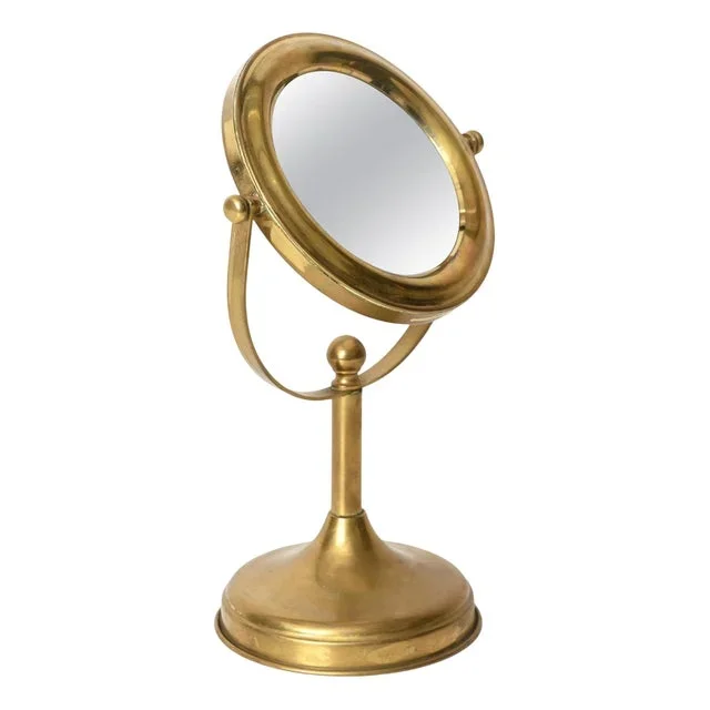 Double-Sided Adjustable Italian Brass Table Magnified Vanity Mirror, 1950s