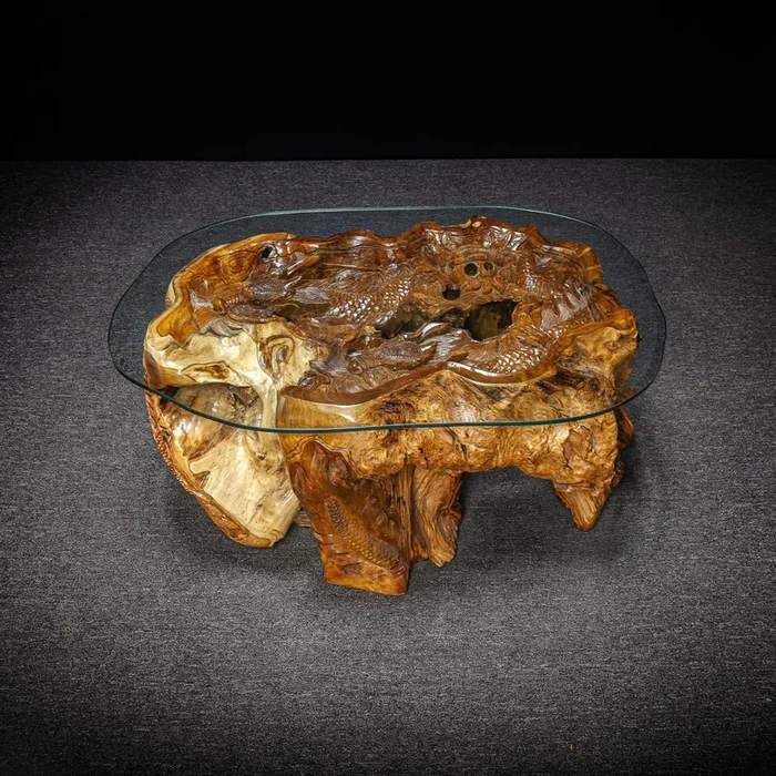 Dragon Carved Teak Root Coffee Table