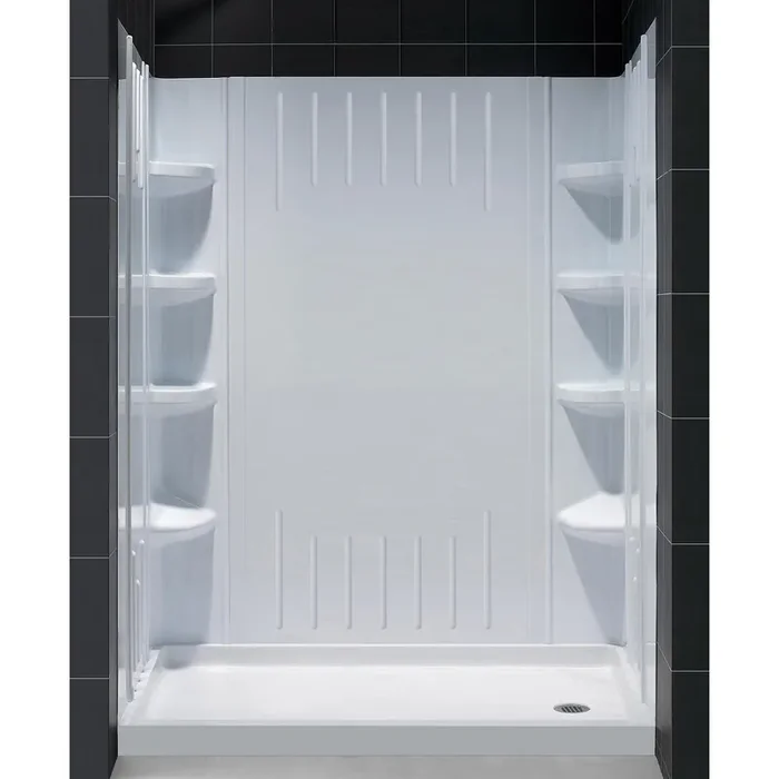 Dreamline 30 In. D X 60 In. W X 75 5/8 In. H Slimline Single Threshold Shower Base And Qwall-3 Acrylic Backwall Kit – DL-6145