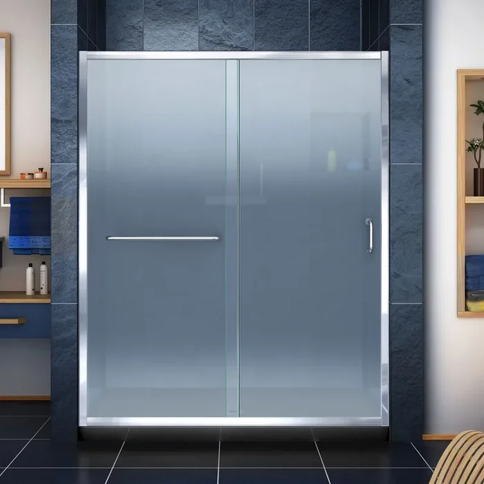 Dreamline Infinity-z 32 In. D X 54 In. W X 74 3/4 In. H Semi-frameless Sliding Shower Door And Slimline Shower Base Kit, Frosted Glass – DL-6974-FR