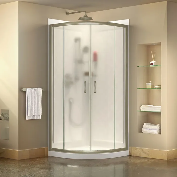 Dreamline Prime 33 In. X 33 In. X 76 3/4 In. H Sliding Shower Enclosure, Shower Base And Qwall-4 Acrylic Backwall Kit, Frosted Glass – DL-6152-FR