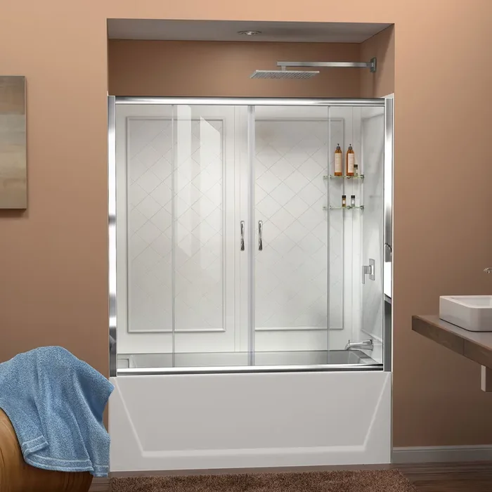 Dreamline Visions 56-60 In. W X 60 In. H Semi-frameless Sliding Tub Door And Qwall-tub Acrylic Backwall Kit – DL-6995-CL