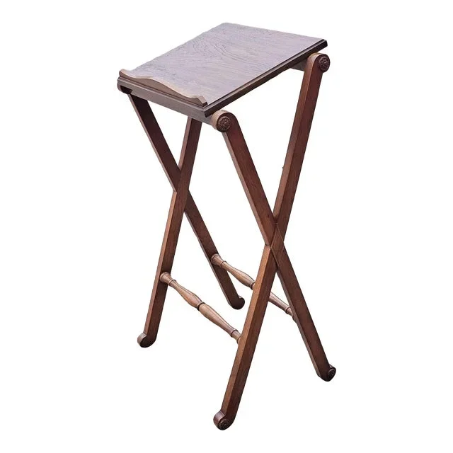 Drexel Mid Century Distressed Walnut Lectern, Podium, X Side Book Stand or Music Stand