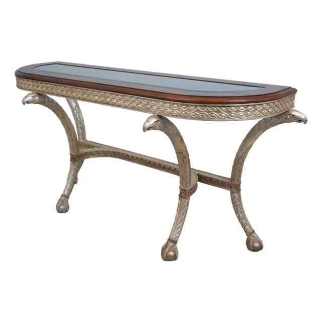 Eagle Carved Regency Style Glass Top Sofa Console Table