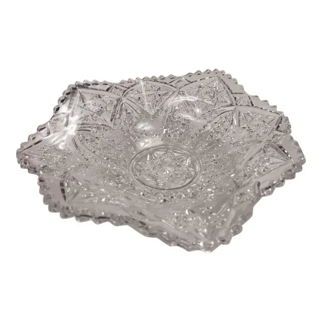 Early 1900s American Brilliant Cut Glass Hobstars and Stars Design Bowl