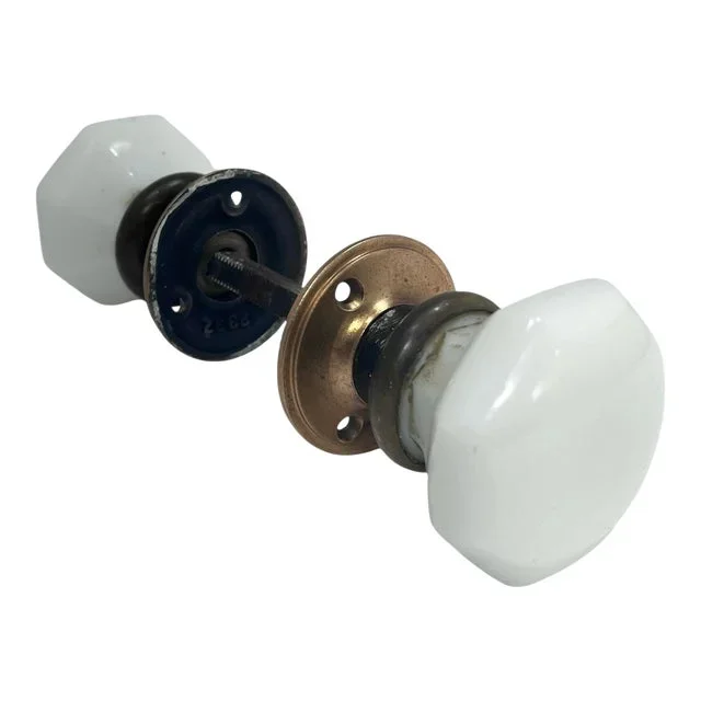 Early 1900s Antique Milk Glass Door Knobs. A Pair