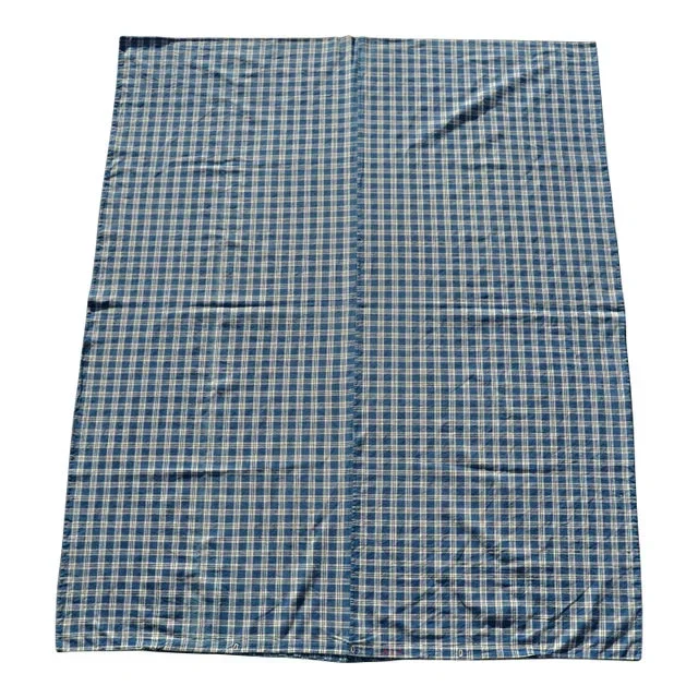 Early 1900s Blue and White Checked Linen Homespun Cover