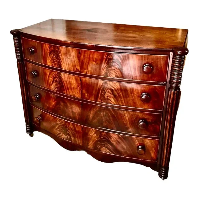 Early 19th C. Sheraton Book Matched Mahogany Commode