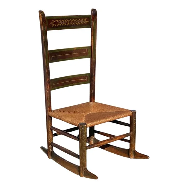 Early 19th Century Antique Federal Vermont Fancy Painted Child’s Rocking Chair With Folk Art Design