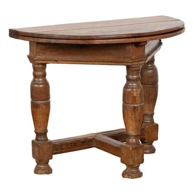 Early 19th Century Oak Round Drop Leaf Gate Leg Table Console