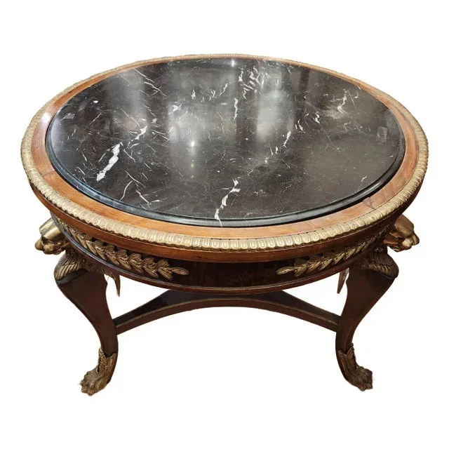 Early 20th C. French Center or Hall Table With Bronze Amalu
