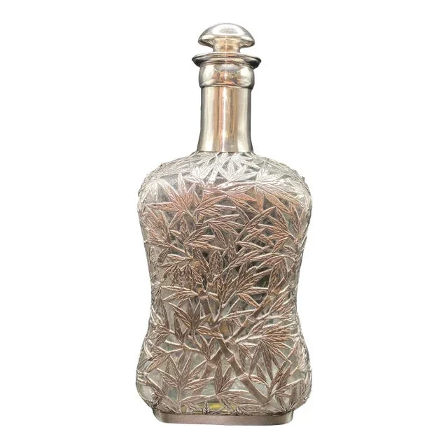 Early 20th Century Bamboo Pattern Sterling Silver Overlay Glass Decanter
