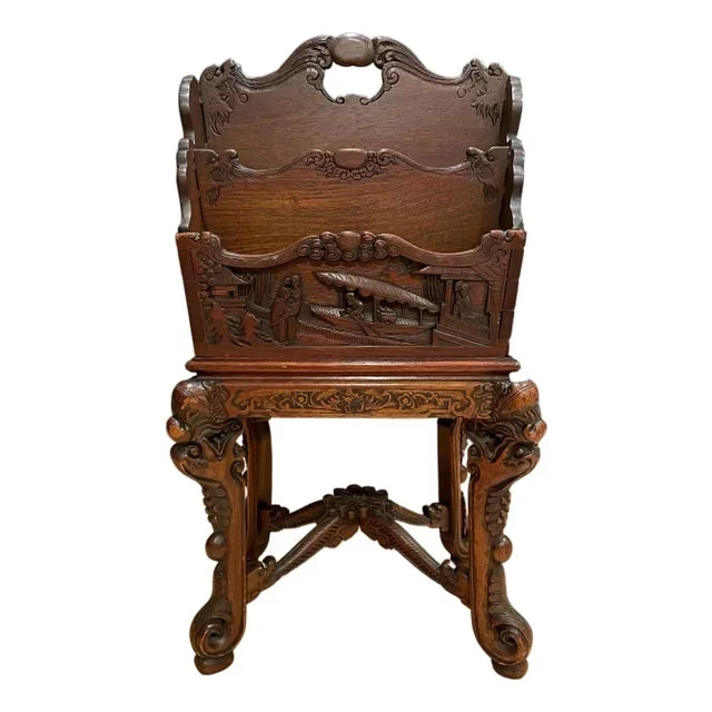 Early 20th Century Carved Chinoiserie Magazine Rack