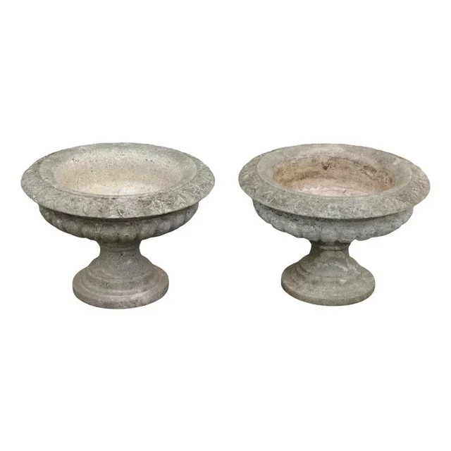 Early 20th Century Cast Stone Garden Urn Planters- a Pair