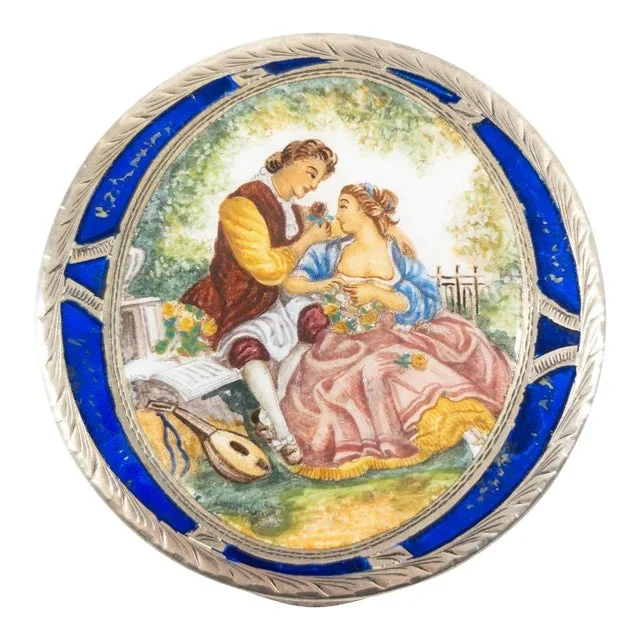 Early 20th Century Italian 800 Silver and Enamel Makeup Compact
