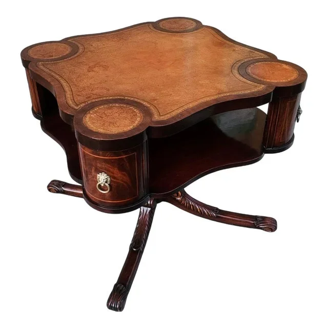 Early 20th Century Leather Top Two-Tiered Tea Table