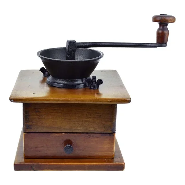 Early 20th Century Manual Wood and Cast Iron Coffee Spice Mill Grinder