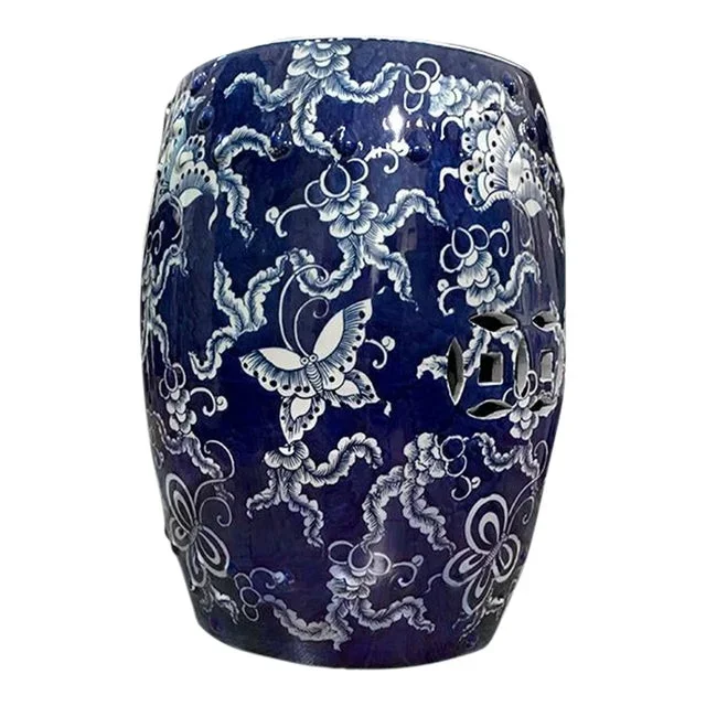 Early 21st Century Asian Style Navy & White Garden Stool