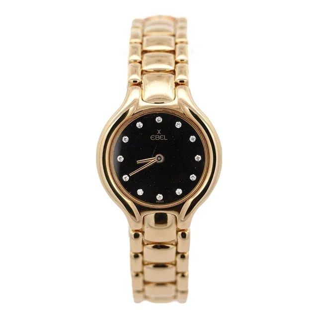 Ebel Beluga 24.5mm 18k Gold Black Diamond Dial Watch