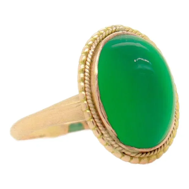 Edwardian 14k Gold & Chrysoprase Sugarloaf Cabochon Ring