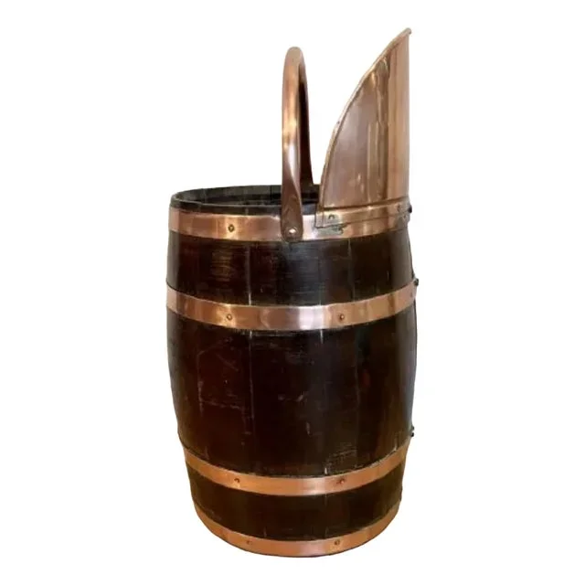 Edwardian Oak Copper Bounded Coal Bucket, 1900s