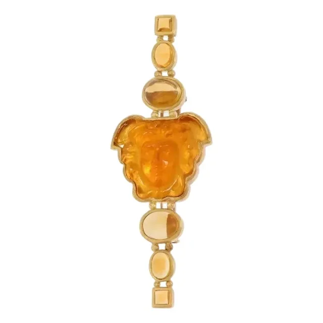 Elizabeth Locke Citrine Mother of Pearl Medusa 18k Yellow Gold Fancy Brooch