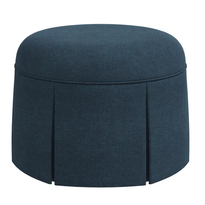 Ellison Skirted Ottoman – Navy Linen