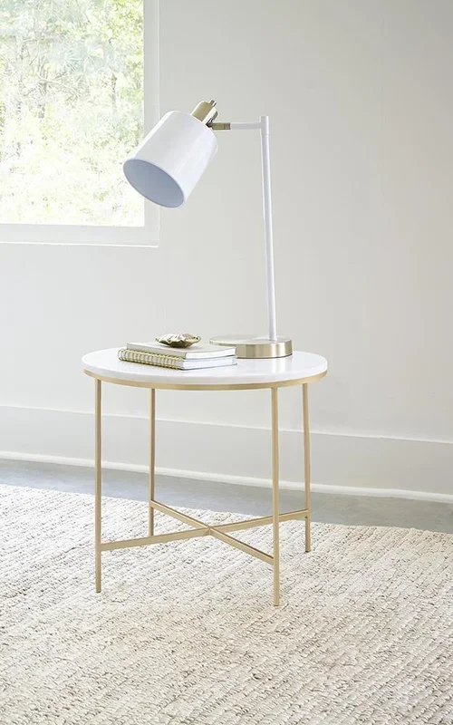 Ellison White/Gold Round X-cross End Table