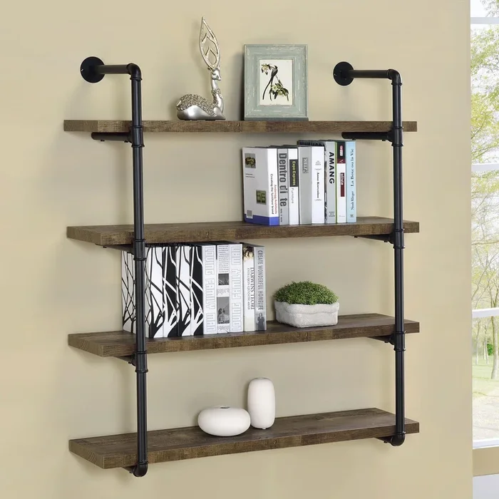 Elmcrest 40-inch Wall Shelf Black/Rustic Oak