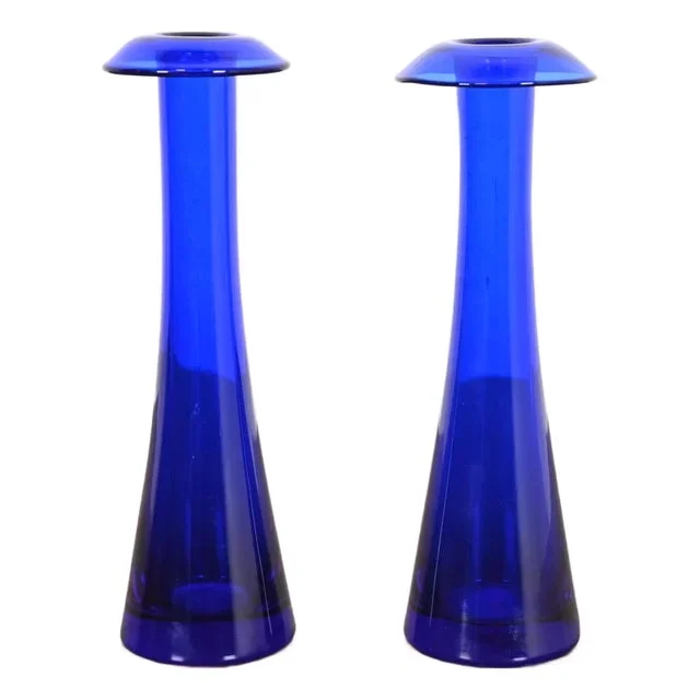 Elsa Peretti for Tiffany & Co. Cobalt Blue Murano Glass Candlesticks, Pair
