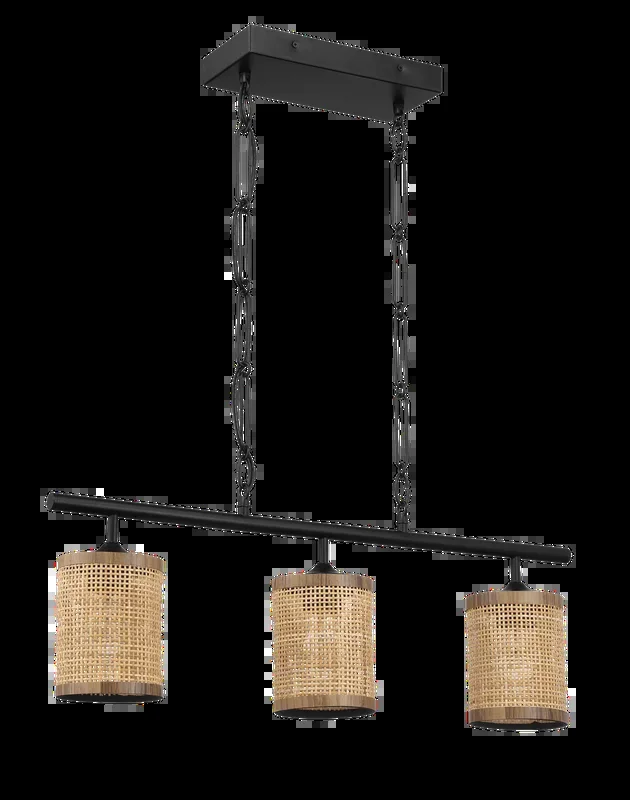 Elysian Three Lights Island With Natural Rattan Shade Farmhouse Chain Ceiling Lamp