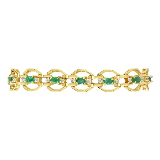 Emerald & Diamond Tennis Bracelet 4.25cttw 14k Yellow Gold