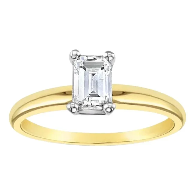 Emerald Cut Diamond Solitaire Engagement Ring, Size 5