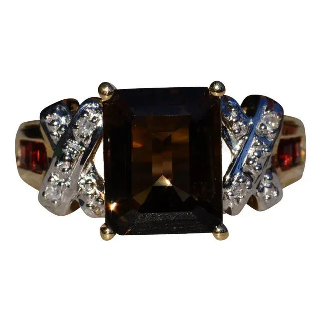 Emerald Cut Smokey Quartz with Diamonds and Garnets