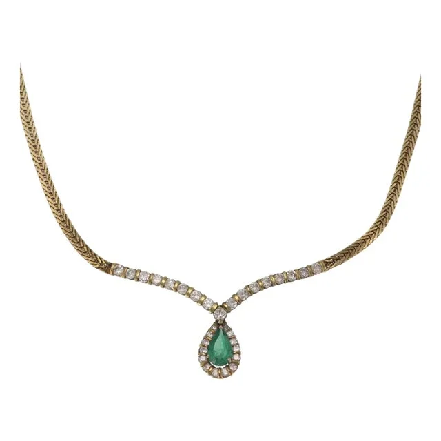 Emerald Diamond 14k Yellow Gold Pendant Necklace Estate