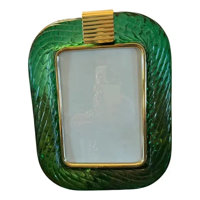 Emerald Green Twisted Murano Glass and Brass Photo Frame, 2000