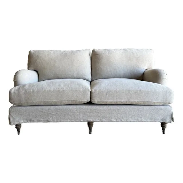 English Arm Loveseat Upholstered in Natural Hemp