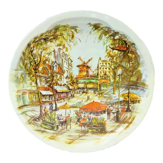 English Daher Tole Metal Tray – Montmartre / Moulin Rouge Paris Scene